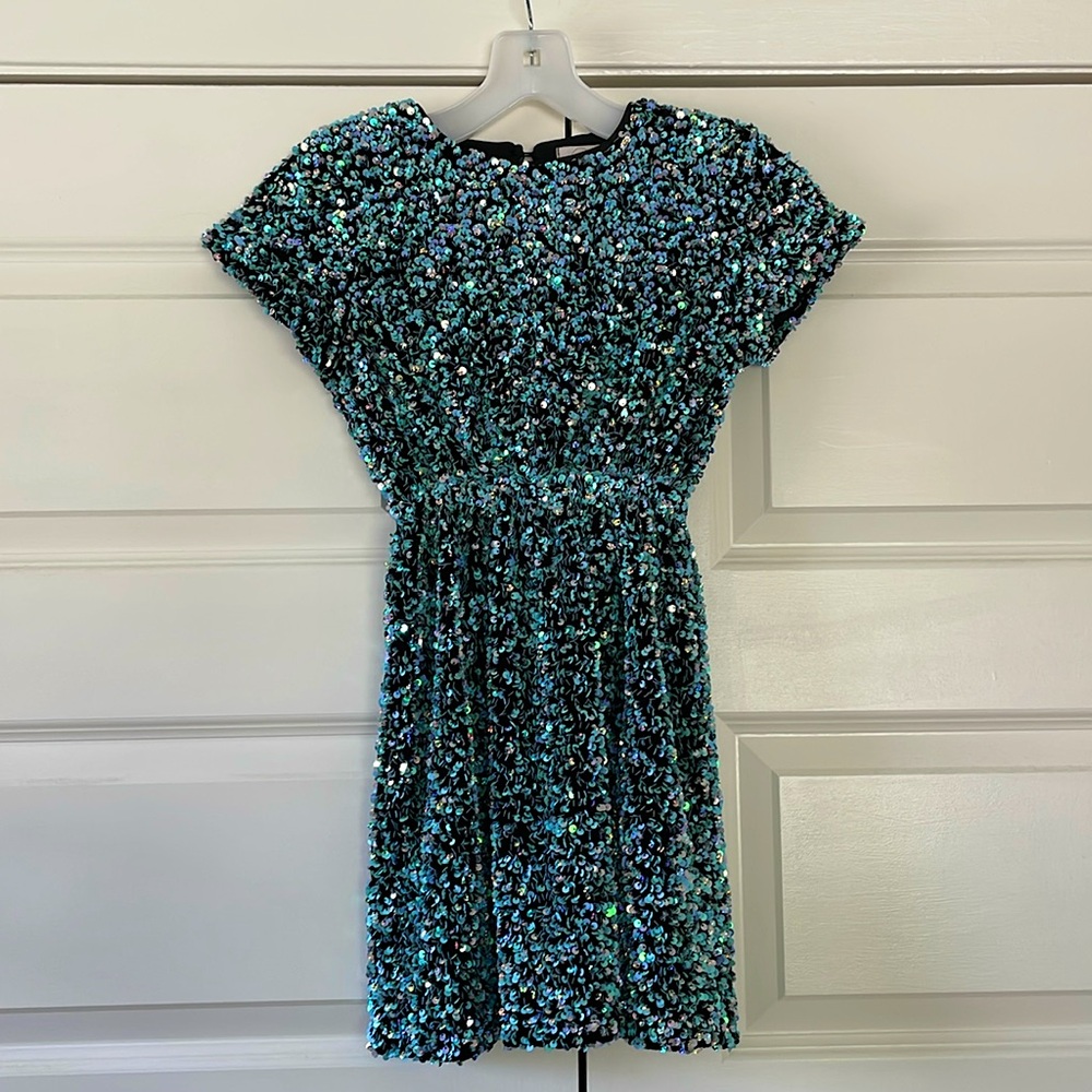 Iridescent sequin Peek dress